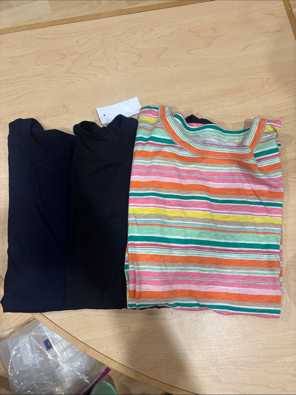 Loft- womenโs crew t shirt Striped Short-Sleeve Top - Multicolor Navy and black